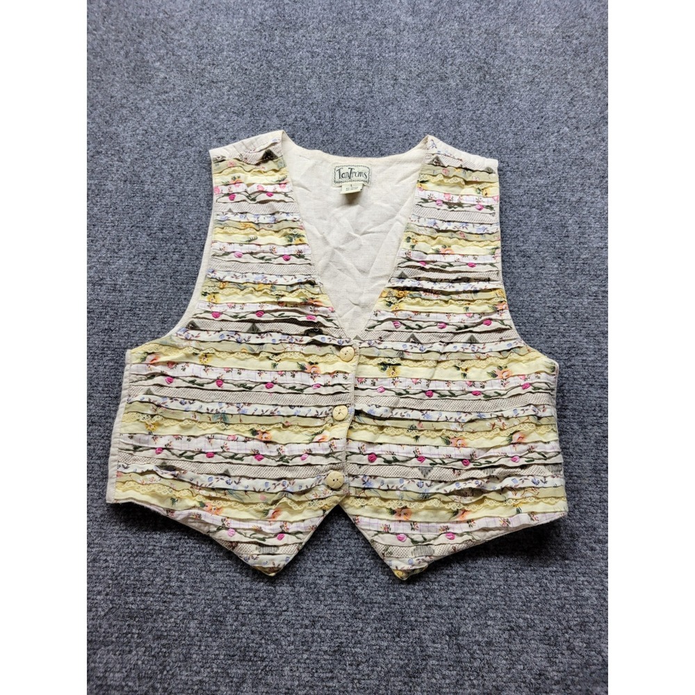 Vintage TanTrums Floral Ruffle Lace Vest Cotton Rayon Boho Cottagecore Large